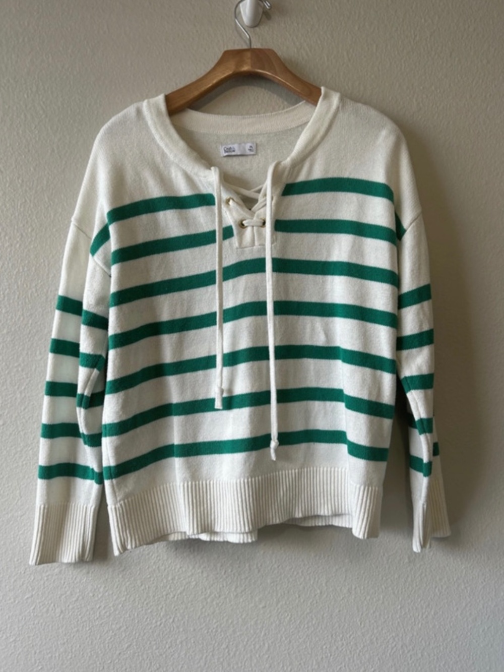 Croft & Barrow White and Green Striped Pullover Sweater, Size L (Petite)